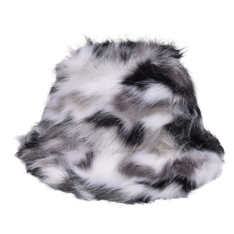 Grey camo Fluffy fur bucket hat