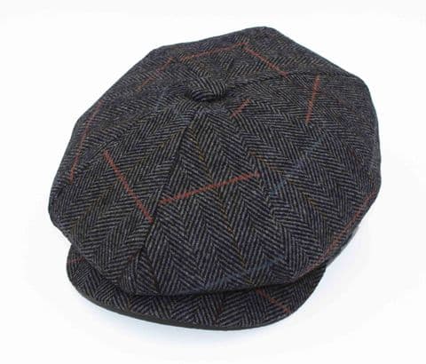 Grey check herringbone baker boy hat