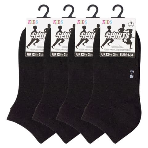 Kids Plain Black Trainer Socks