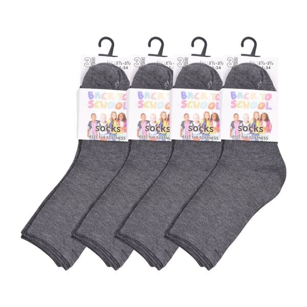 Kids Plain Charcoal School Socks