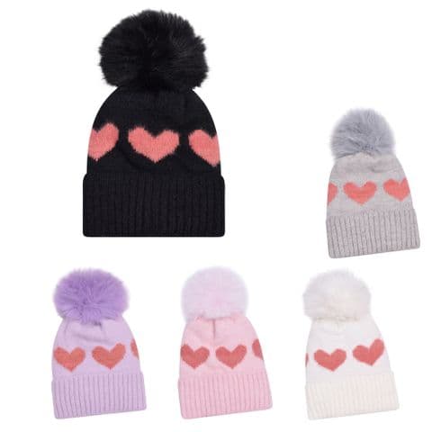 Kids Pompom beanie hat heart style