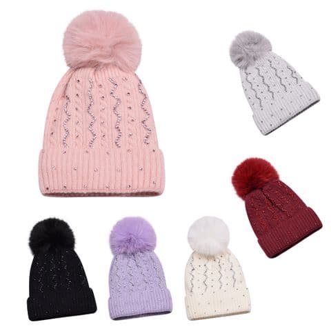 Kids Pompom beanie zigzag hat