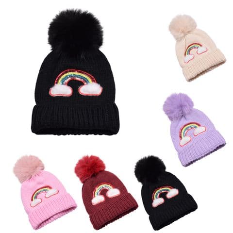 Kids Pompom Rainbow beanie hat