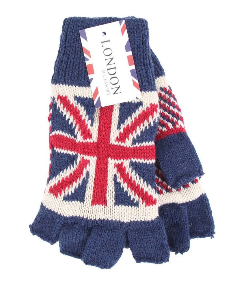 Knit union jack fingerless gloves