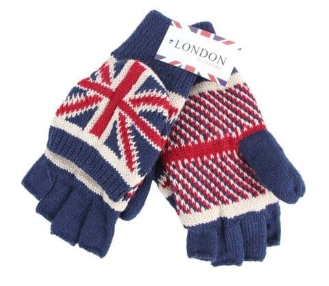 Knit union jack mitten gloves
