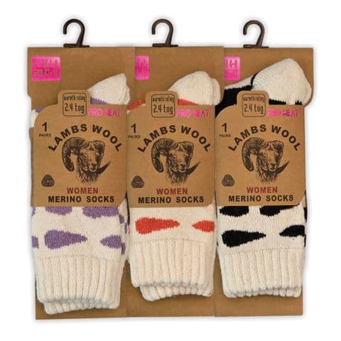 Ladies 1 Pair Wool Merino Cow Print Socks