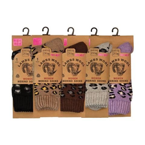 Ladies 1 Pair Wool Merino Leopard Print Socks