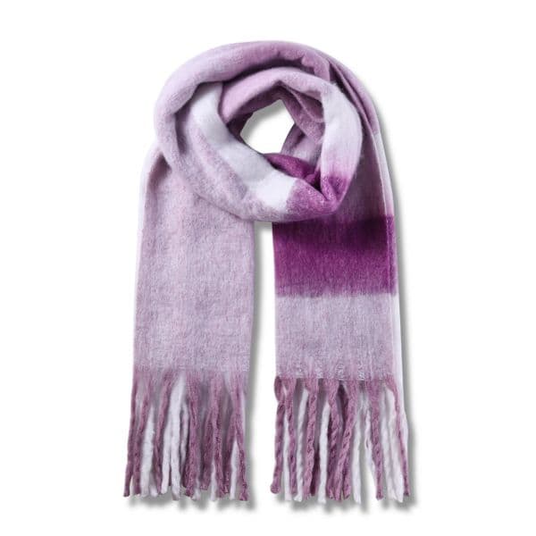 Ladies Fluffy Scarf Purple Stripe