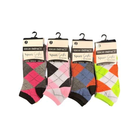 Ladies Funky Multi Checked Trainer Socks