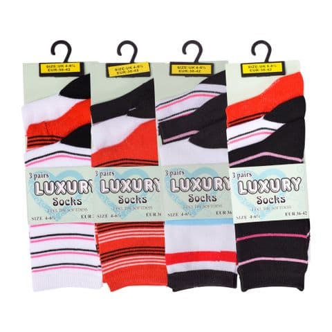 Ladies luxury striped cotton rich funky socks