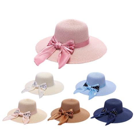 Ladies Straw bow polka hat