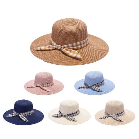 Ladies Straw check band hat