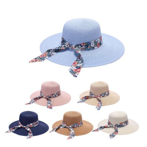 Ladies Straw floral strap Sun hat