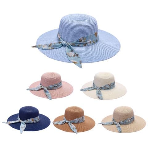 Ladies Straw leaf floral strap Sun hat