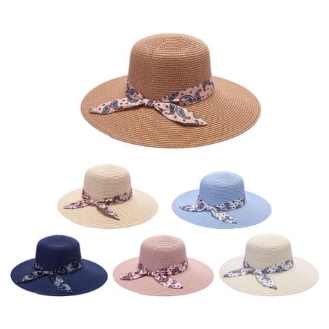 Ladies Straw Paisley band sun hat
