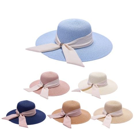 Ladies Straw sequence bow hat