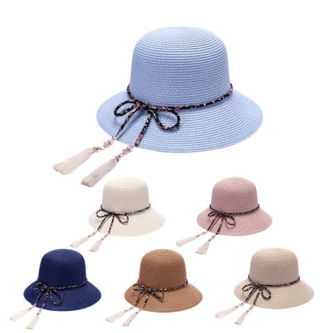 Ladies Straw Sun hat lace diamond string