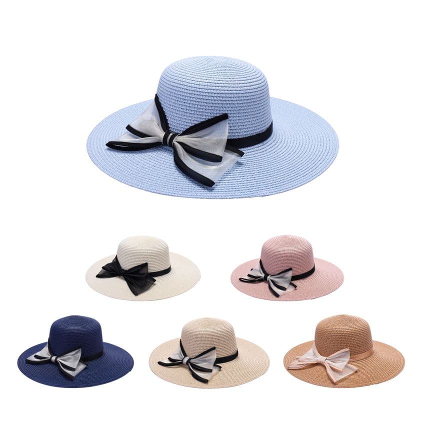 Ladies Straw Sun hat mesh bow