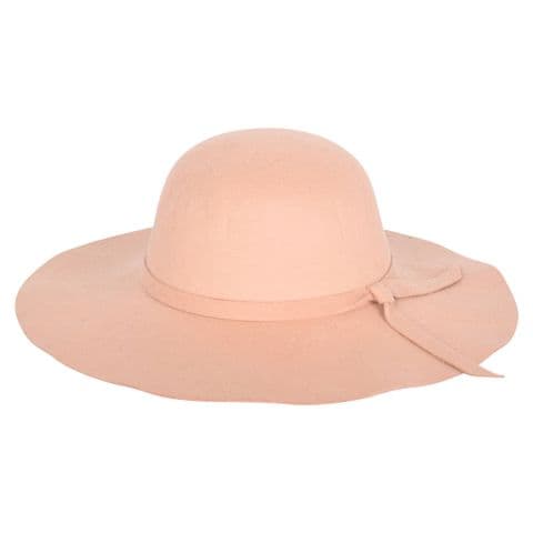 Ladies Wool Wide Brim Beige Sun Hat