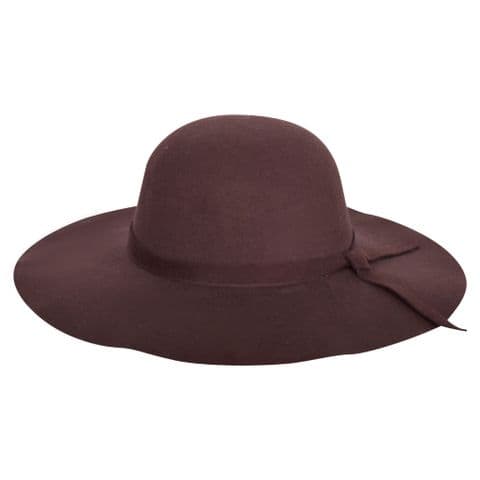 Ladies Wool Wide Brim Dark Brown Sun Hat