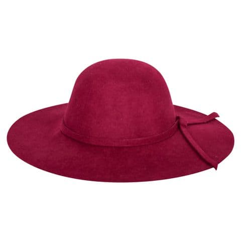 Ladies Wool Wide Brim Maroon Sun Hat