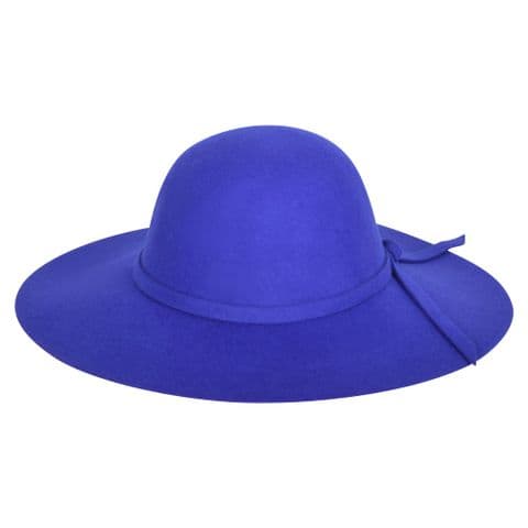 Ladies Wool Wide Brim Royal Blue Sun Hat
