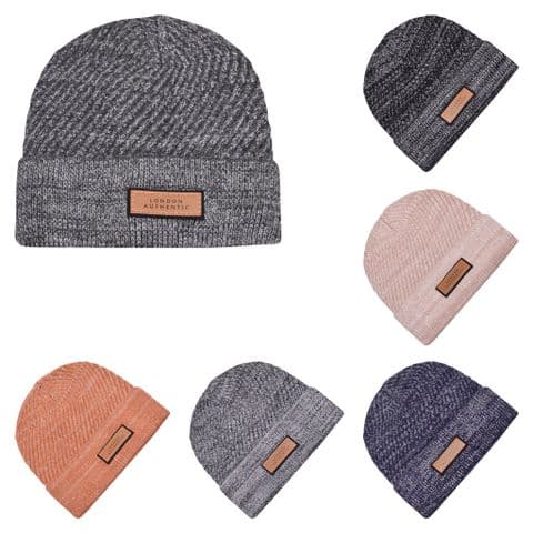 London Leather Badge Lines Beanie Hat