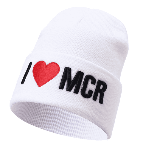 Love manchester white beanie