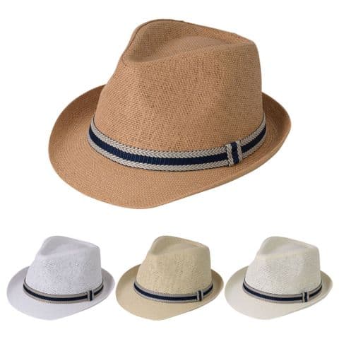 Navy Blue Arrow Band Trilby Hat