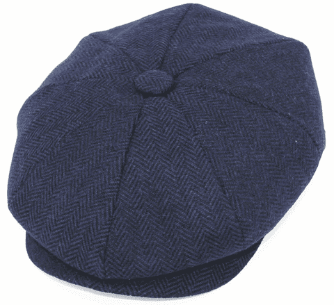Navy Herringbone newsboy Hat