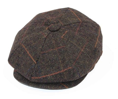 Olive Check herringbone baker boy hat