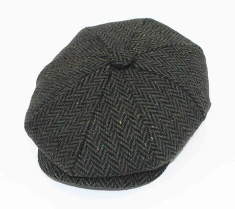 Olive Green herringbone News boy Polka hat