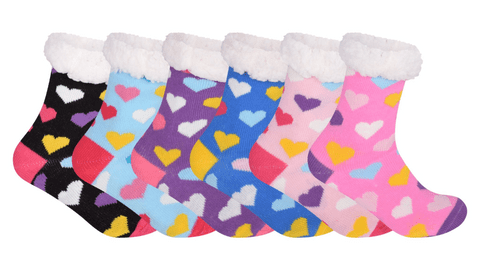 Padded thermal heat sherpa fluffy funky heart socks