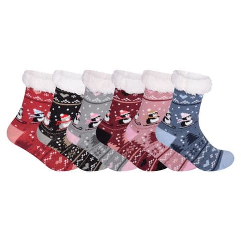 Padded thermal heat sherpa fluffy snowman socks