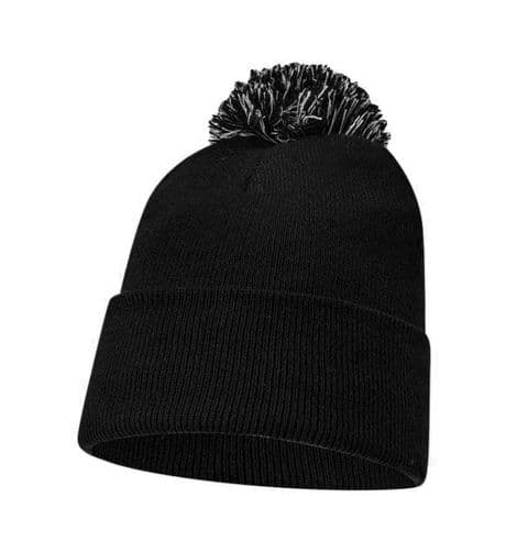 Plain Black & White Pom Pom Bobble Beanie Hat