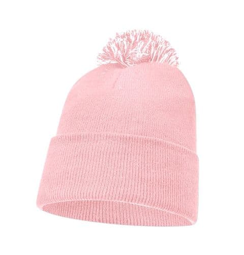 Plain Light Pink Bobble Beanie Hat