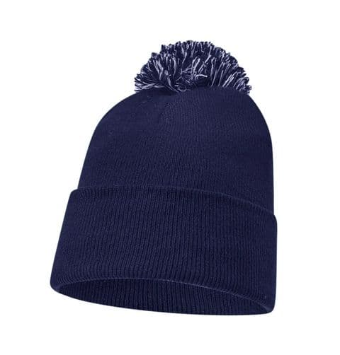 Plain Navy Blue Bobble Beanie Hat