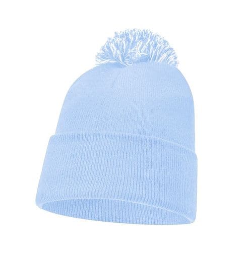 Plain Sky Blue Bobble Beanie Hat