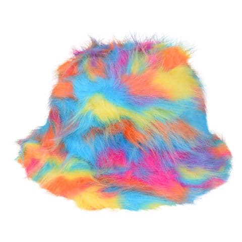 Rainbow fluffy fur hat