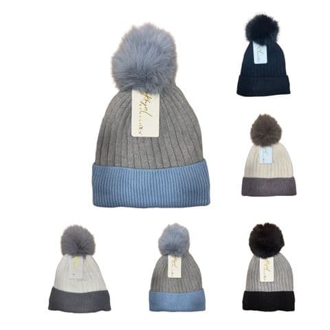 Ribbed border  Pompom Beanie Hat 100 Pcs £300