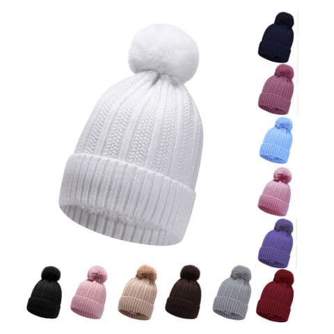 Straight cable knit pom pom beanie hats 100 Pcs £250