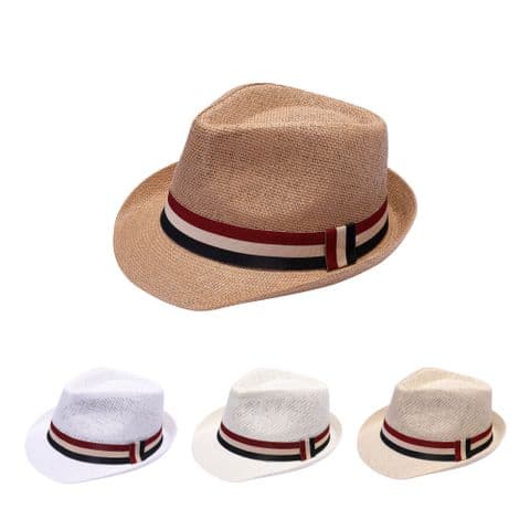 Straw double band trilby hat