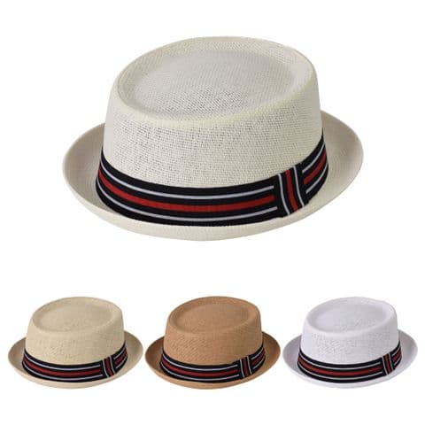 Summer Paper Straw Black Multi Band Porkpie Hat