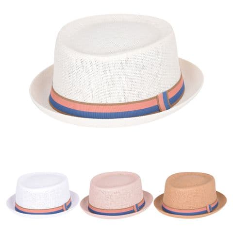 Summer Paper Straw Sunset Ombre Band Porkpie Hat