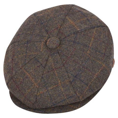 Tweed check olive green newsboy hat