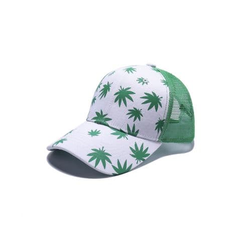 Wholesale Green Weed White Mesh Baseball Cap
