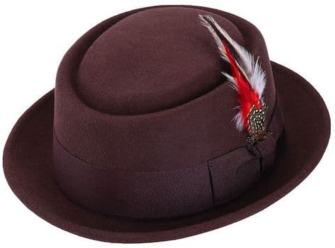 Wholesale Porkpie Brown wool fashion hat