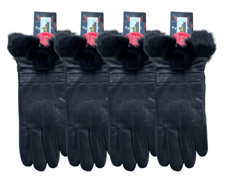 Women black leather gloves