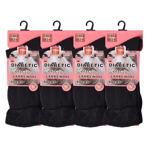 Women diabetic wool merino black sock