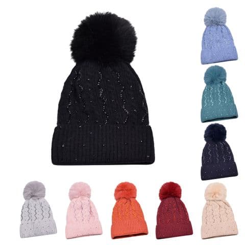 Zigzag multi colors Pompom Beanie Hat